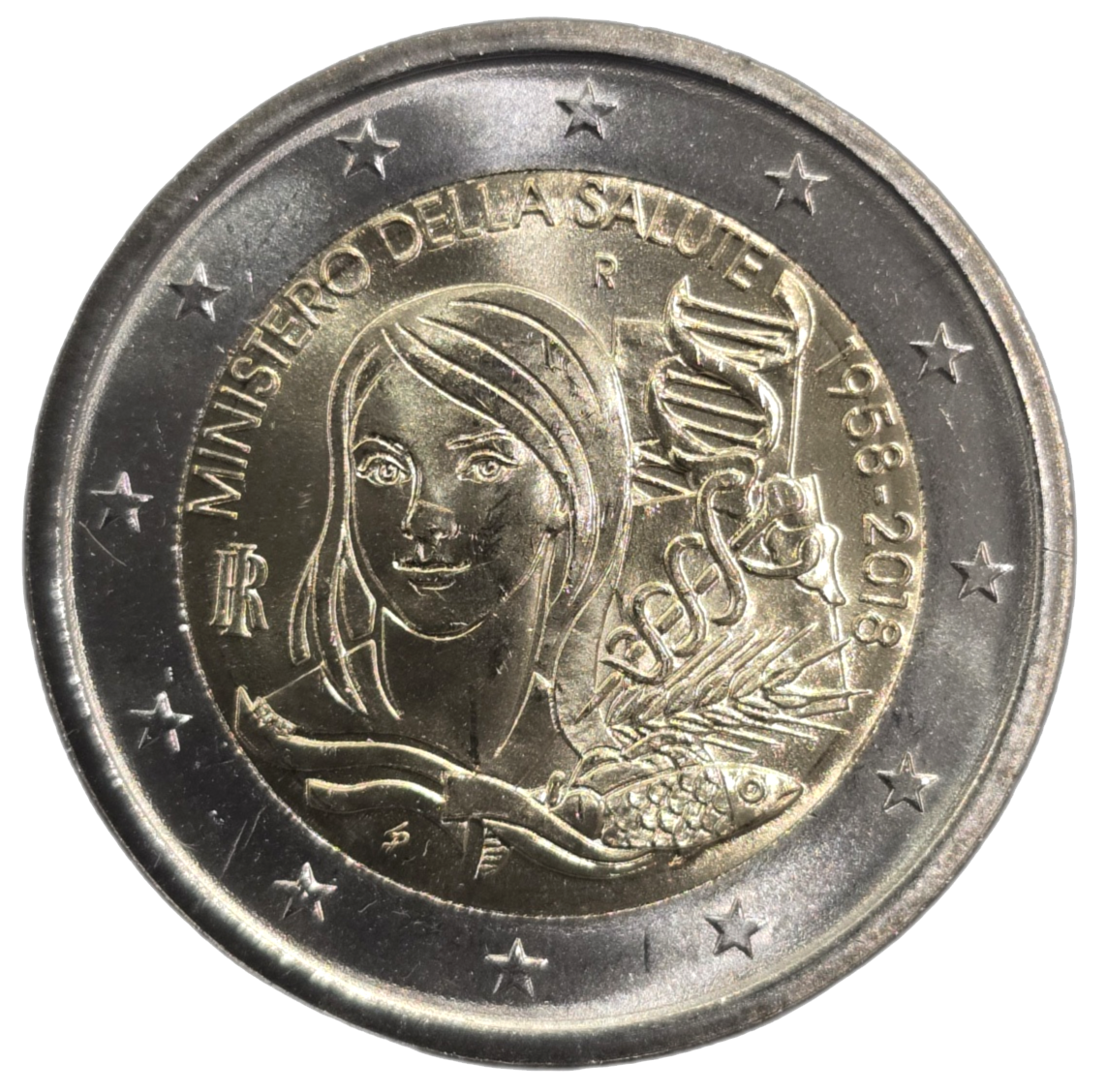 2 euros conmemorativa 60º Aniversario del Ministerio de Salud Italiano